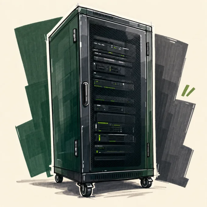 Marker illustration of a deep-green server cabinet