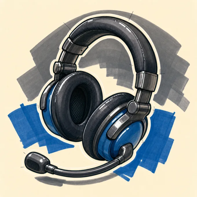 Marker illustration of a graphite-and-blue support headset