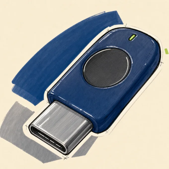 Marker illustration of a blue hardware security key